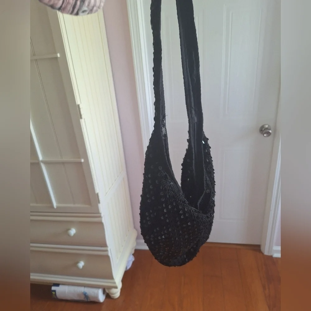 Y2K Large Black Sequin Hobo Bag